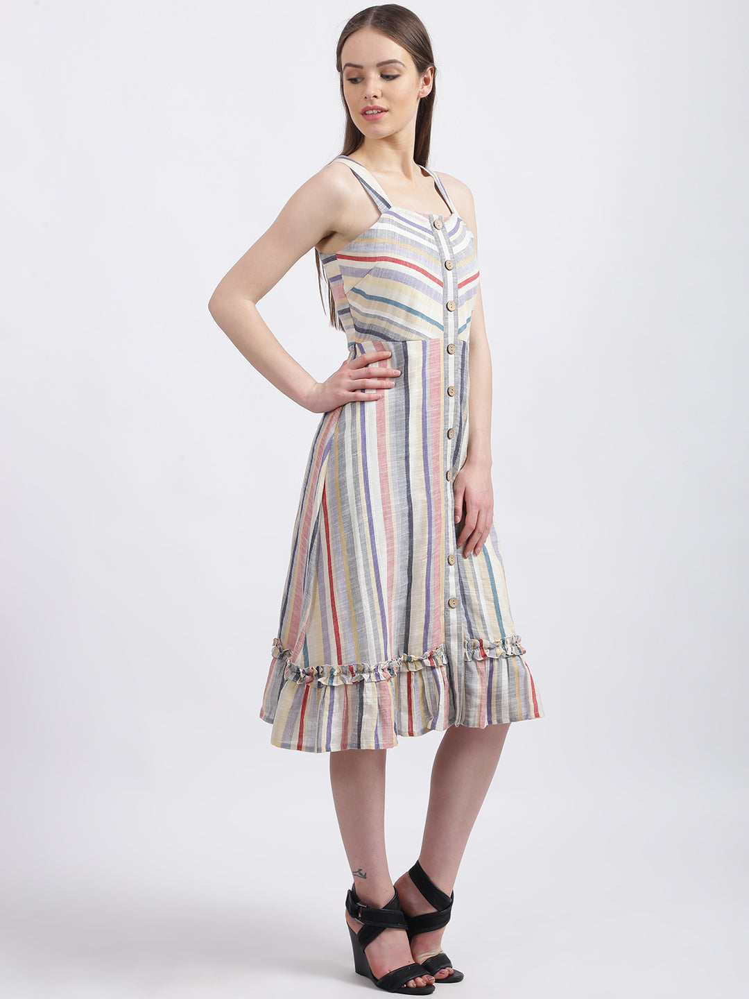 Multi Colored Solid Tiered Dress