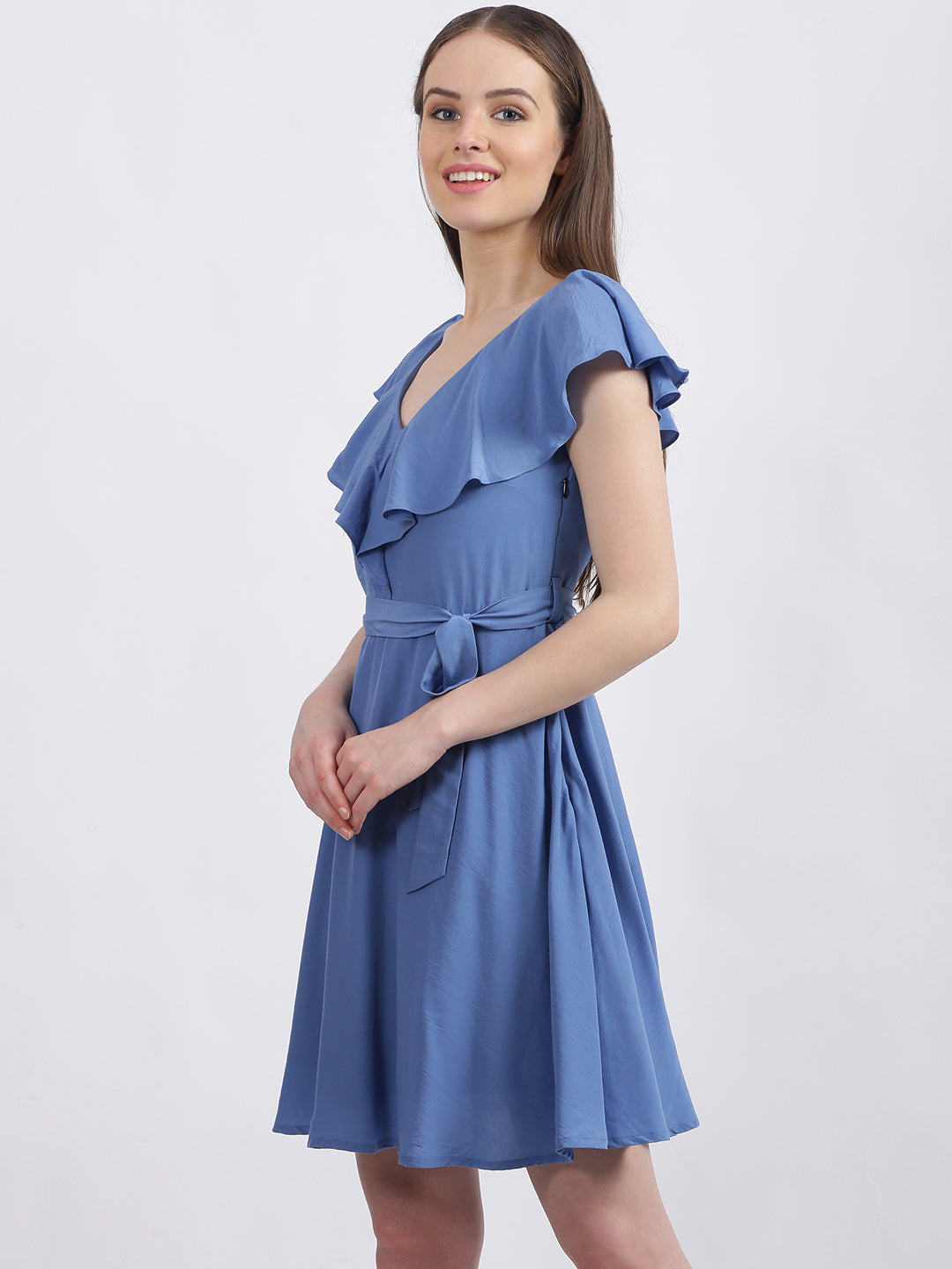 Blue Solid Fit & Flare Dress