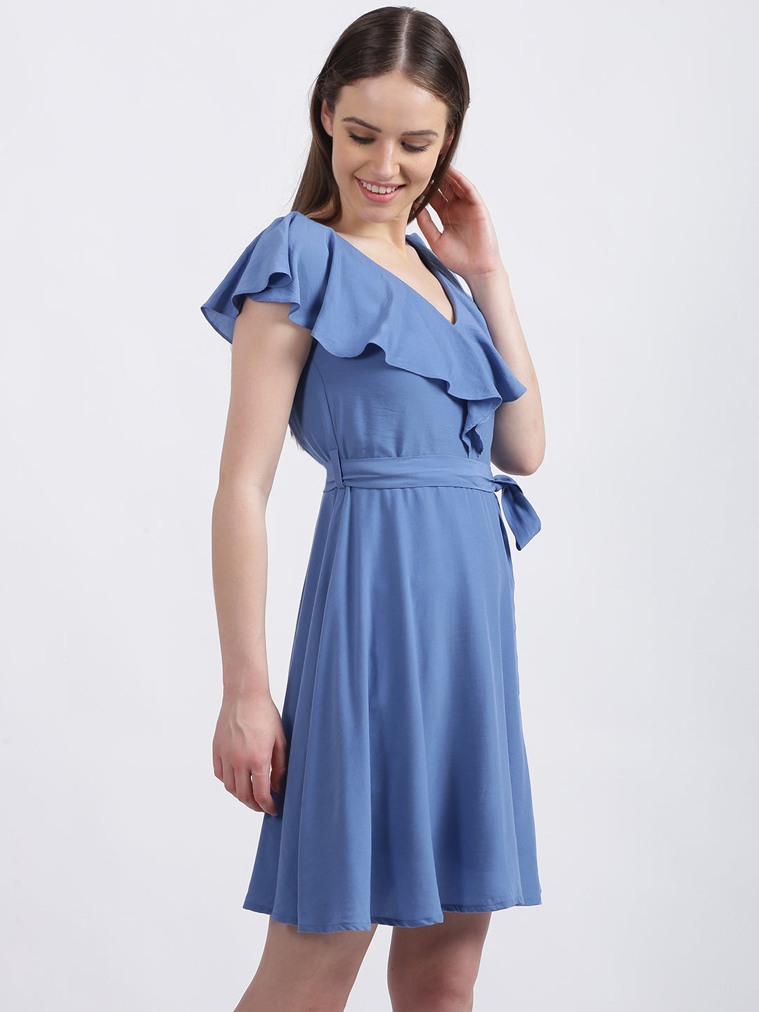 Blue Solid Fit & Flare Dress