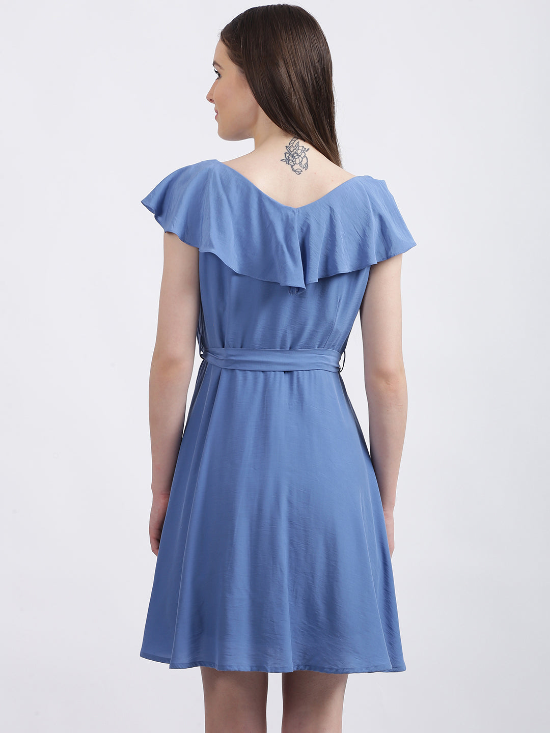 Blue Solid Fit & Flare Dress