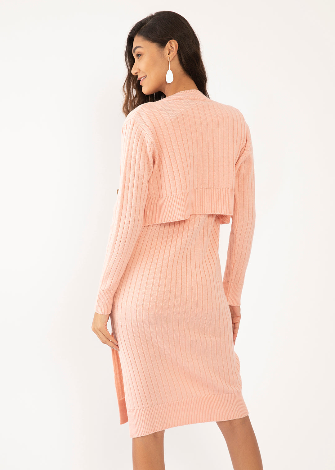 Peach Solid Fitted Straight Dress