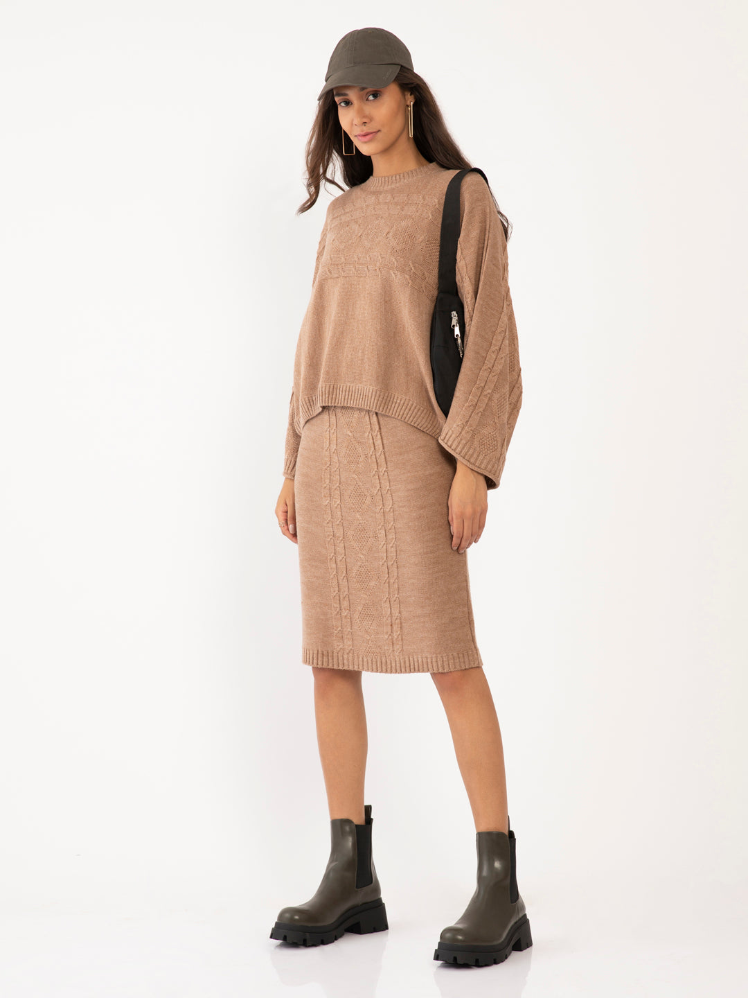 Beige Solid Oversized Midi dress