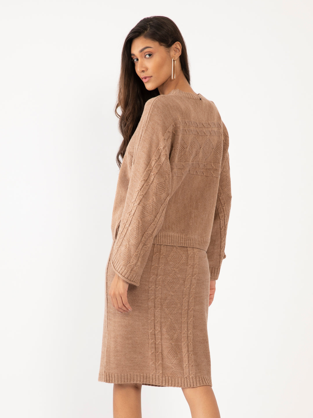 Beige Solid Oversized Midi dress