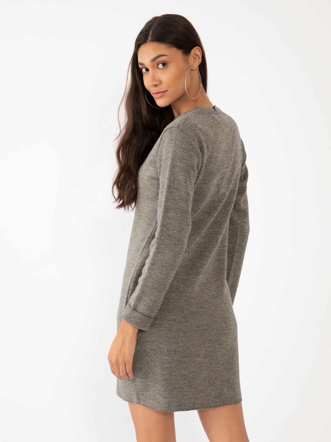 Grey Shimmer Fitted Short Dress For Women