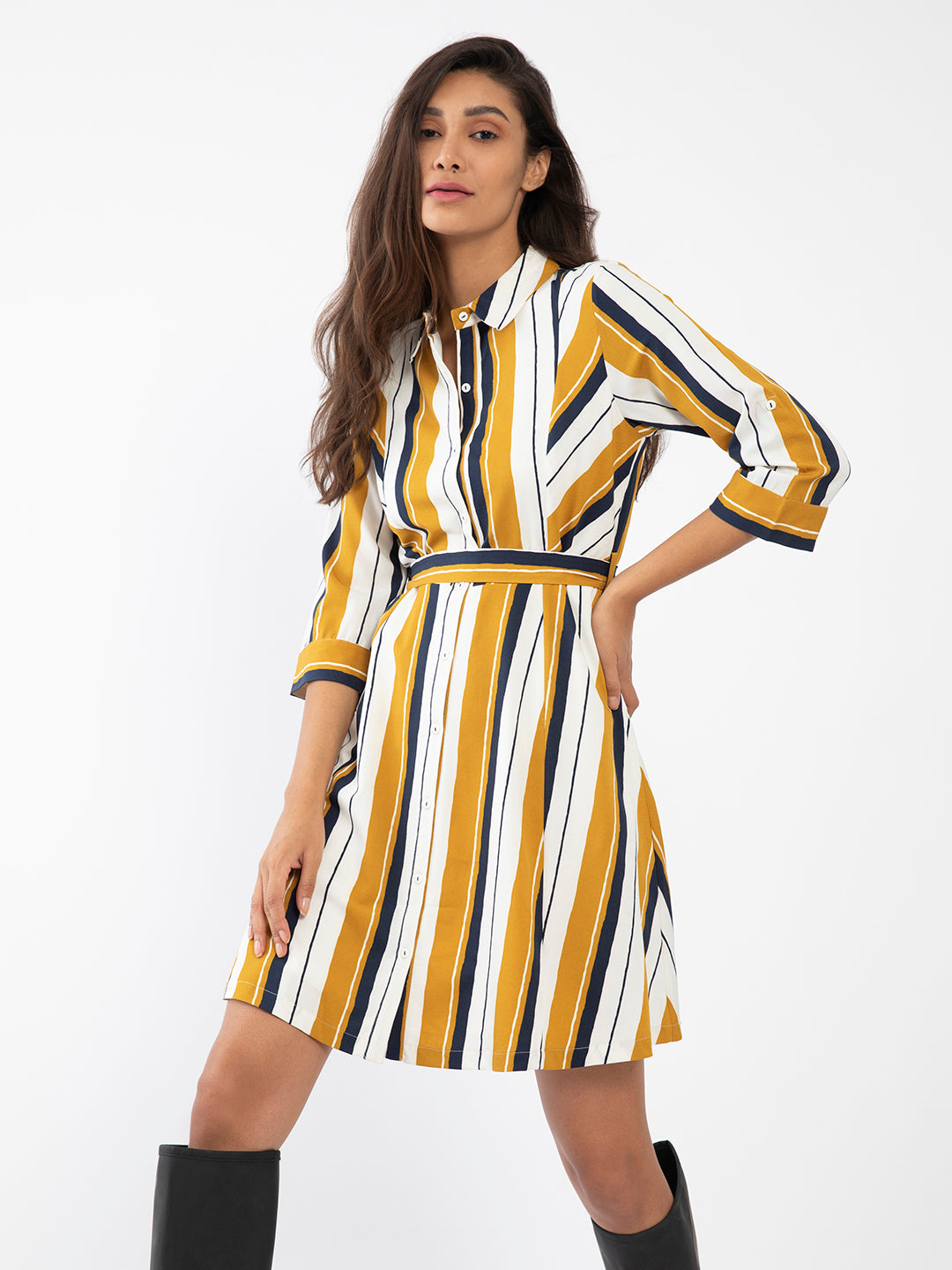 Multi Colored Striped Shirt Dress