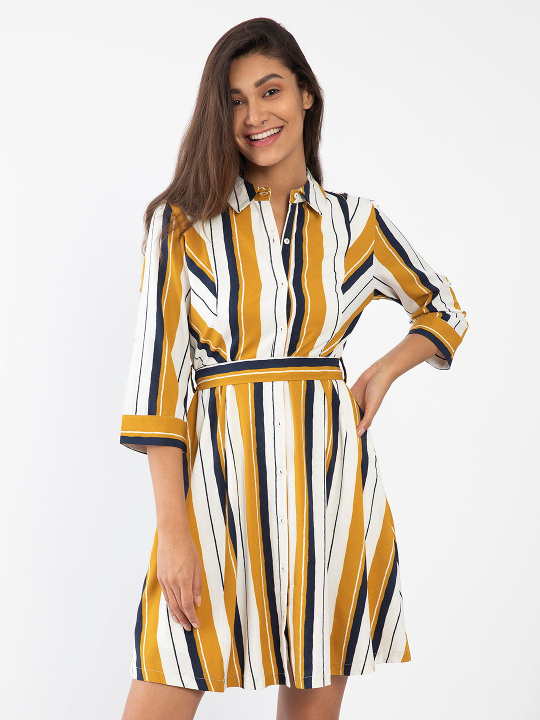 Multi Colored Striped Shirt Dress