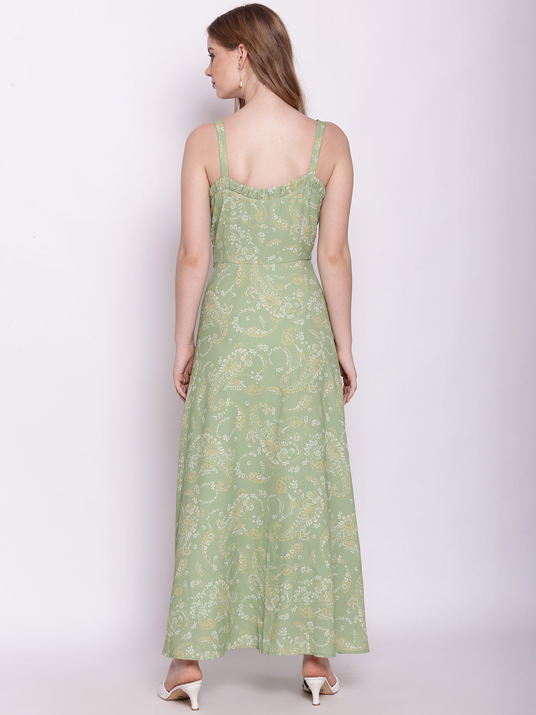 Green Tribal Print Fit & Flare Maxi Dress