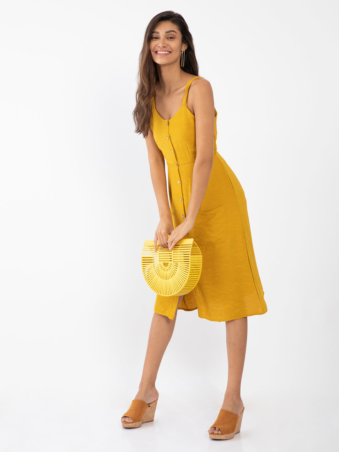 Mustard Yellow Solid A-Line Dress