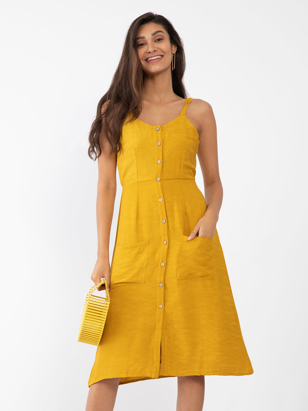 Mustard Yellow Solid A-Line Dress