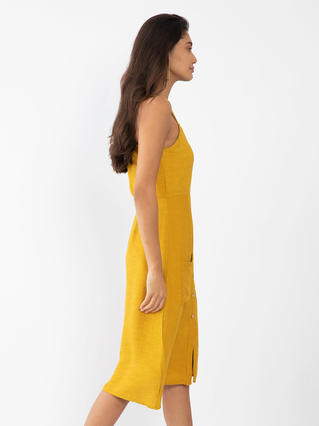 Mustard Yellow Solid A-Line Dress