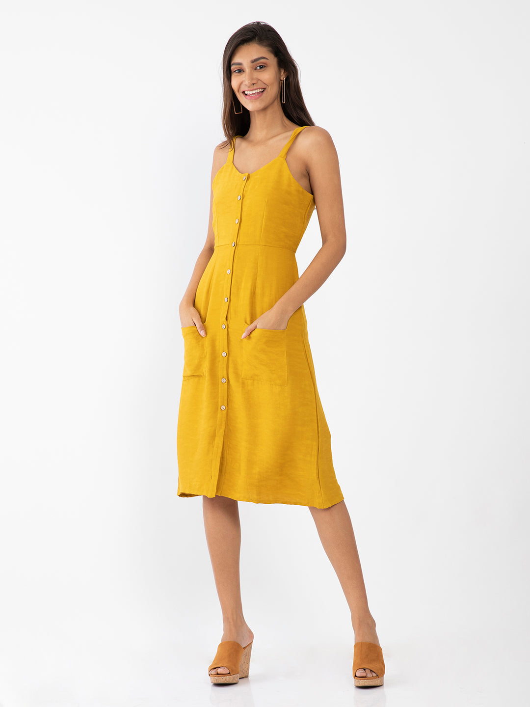 Mustard Yellow Solid A-Line Dress