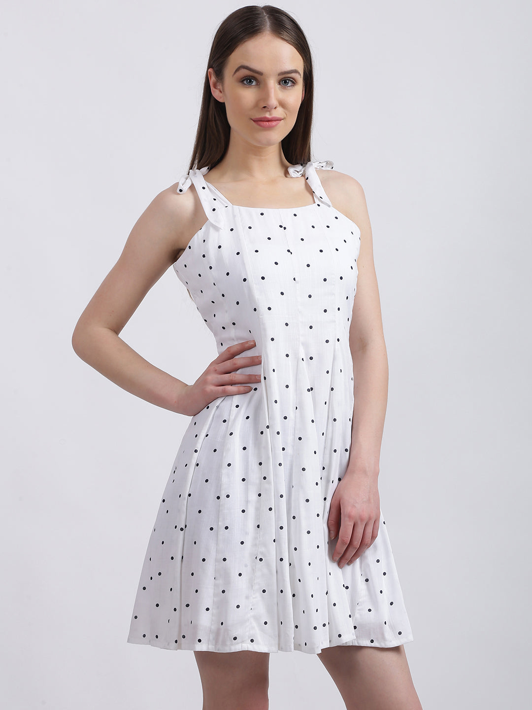 White Geometric Print Fit & Flare Dress