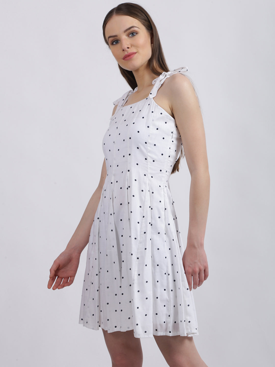 White Geometric Print Fit & Flare Dress