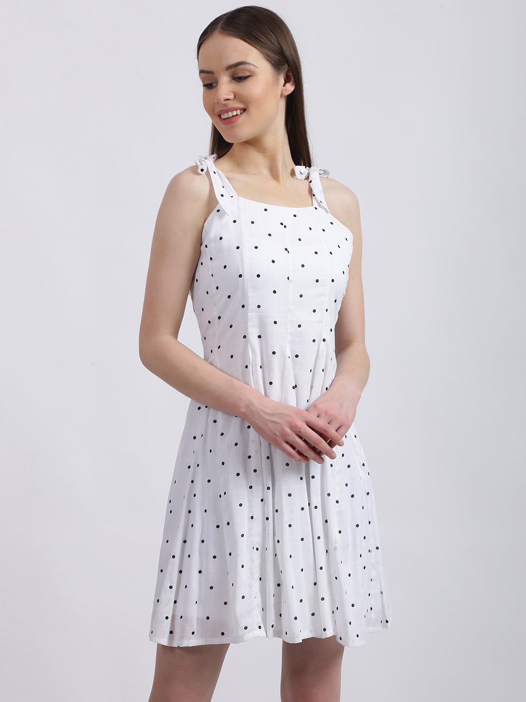 White Geometric Print Fit & Flare Dress