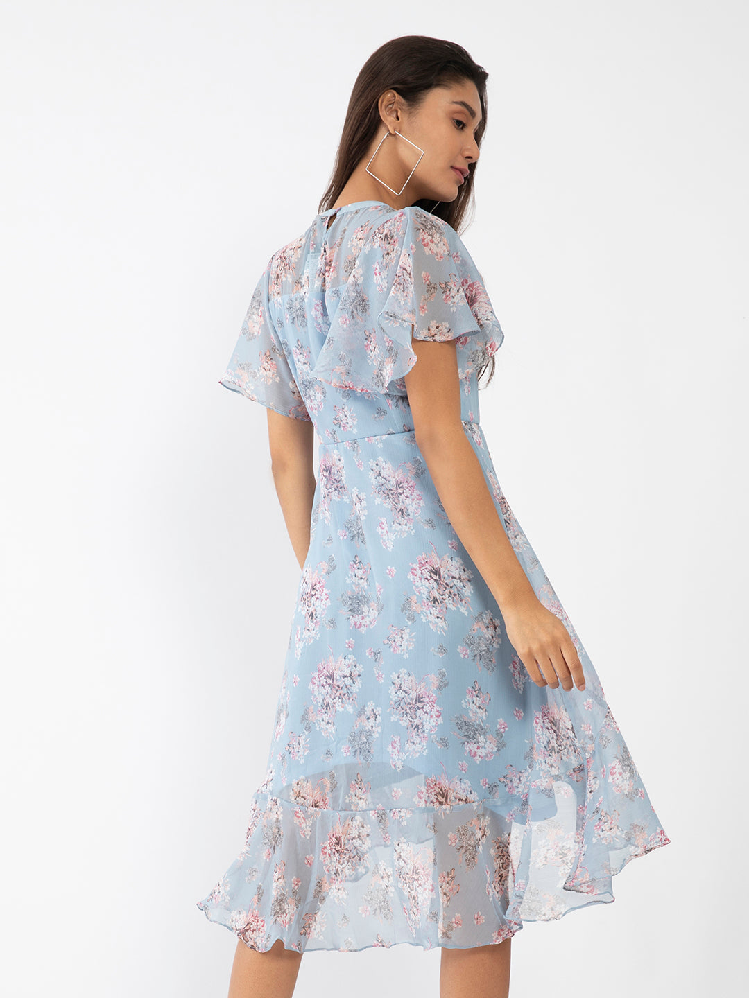 Blue Floral Print Tiered Dress