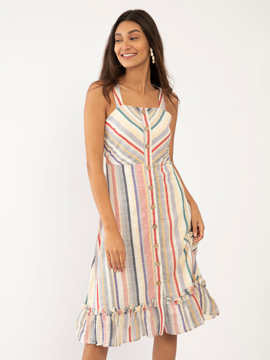 Multi-Colored Striped Tiered Dress