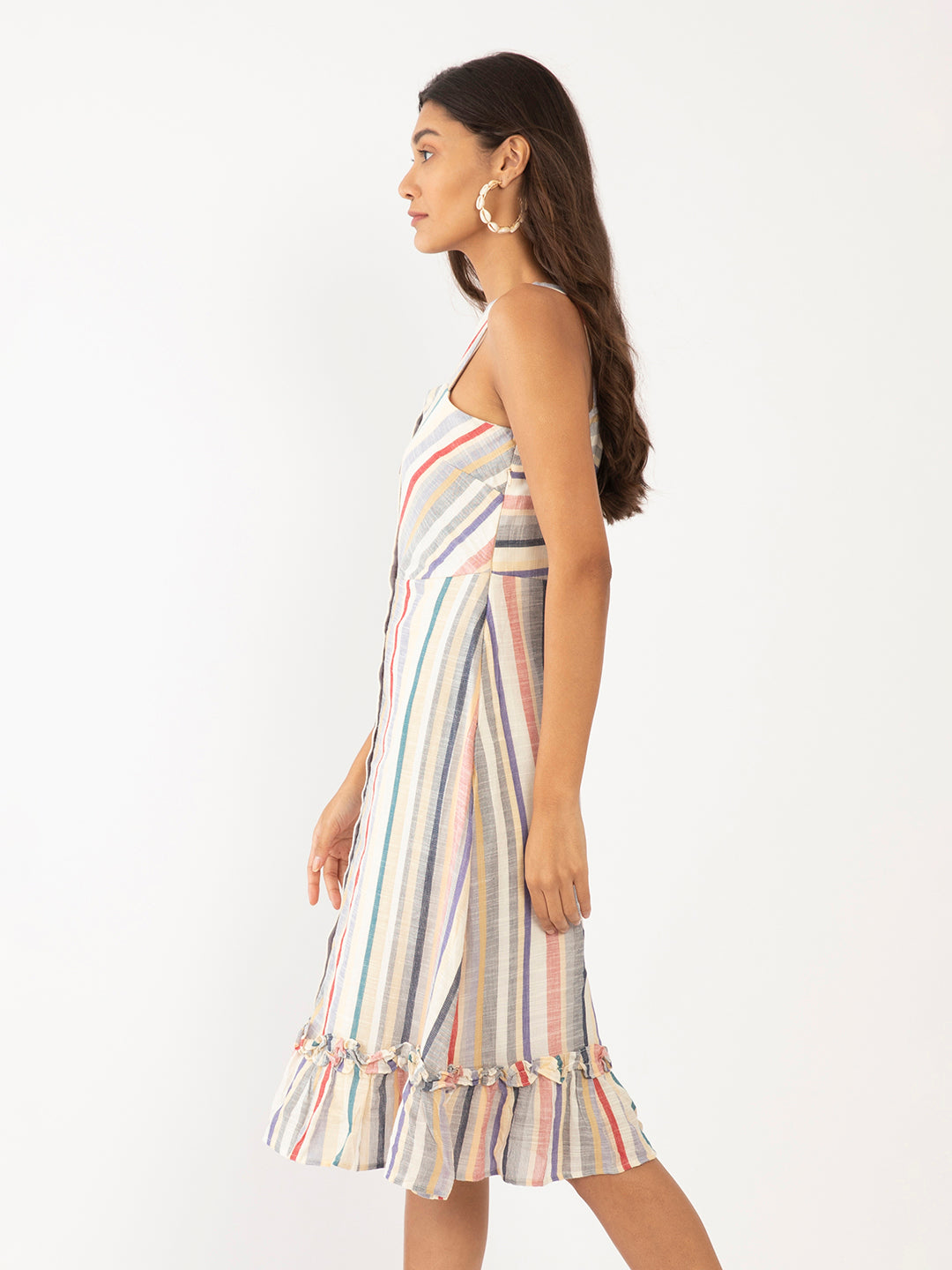 Multi-Colored Striped Tiered Dress for Women