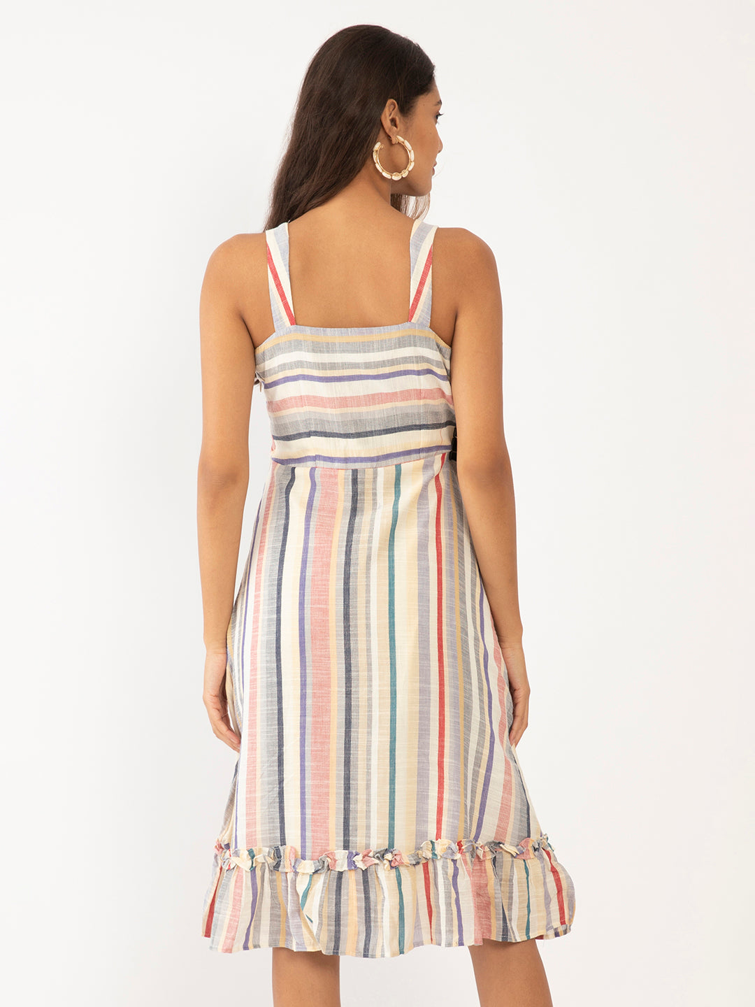 Multi-Colored Striped Tiered Dress for Women