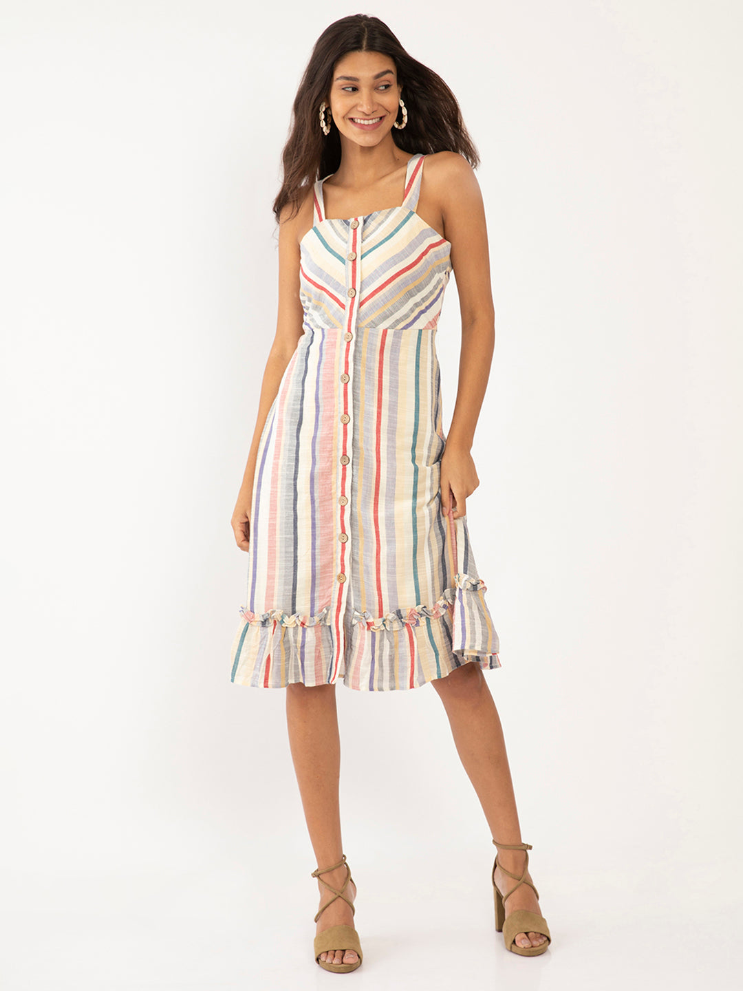 Multi-Colored Striped Tiered Dress