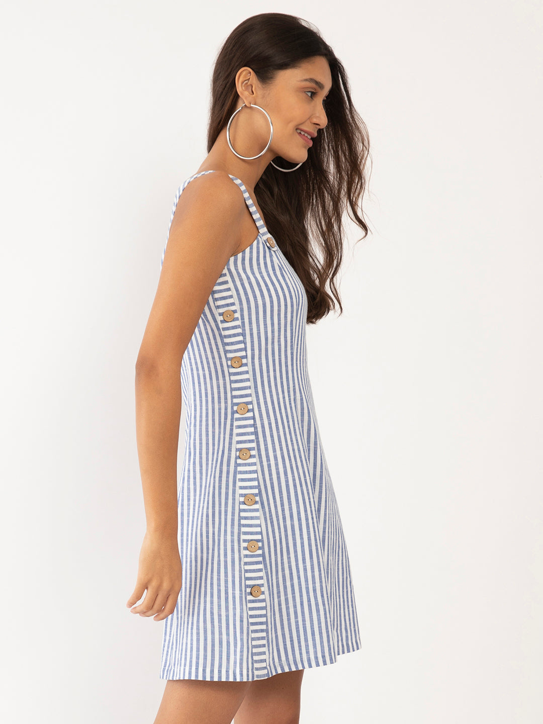 White Striped Strappy Short Dress