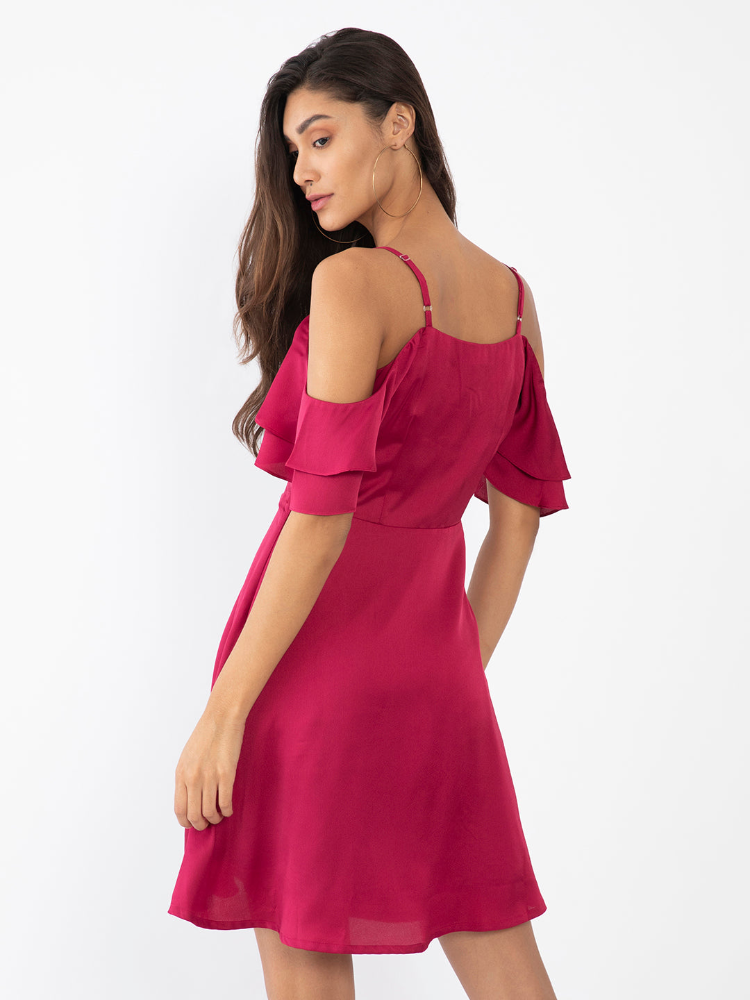 Maroon Solid Fit & Flare Short Dress