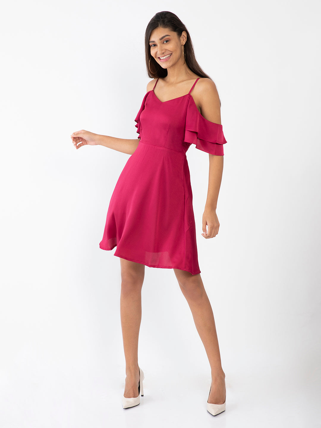 Maroon Solid Fit & Flare Short Dress