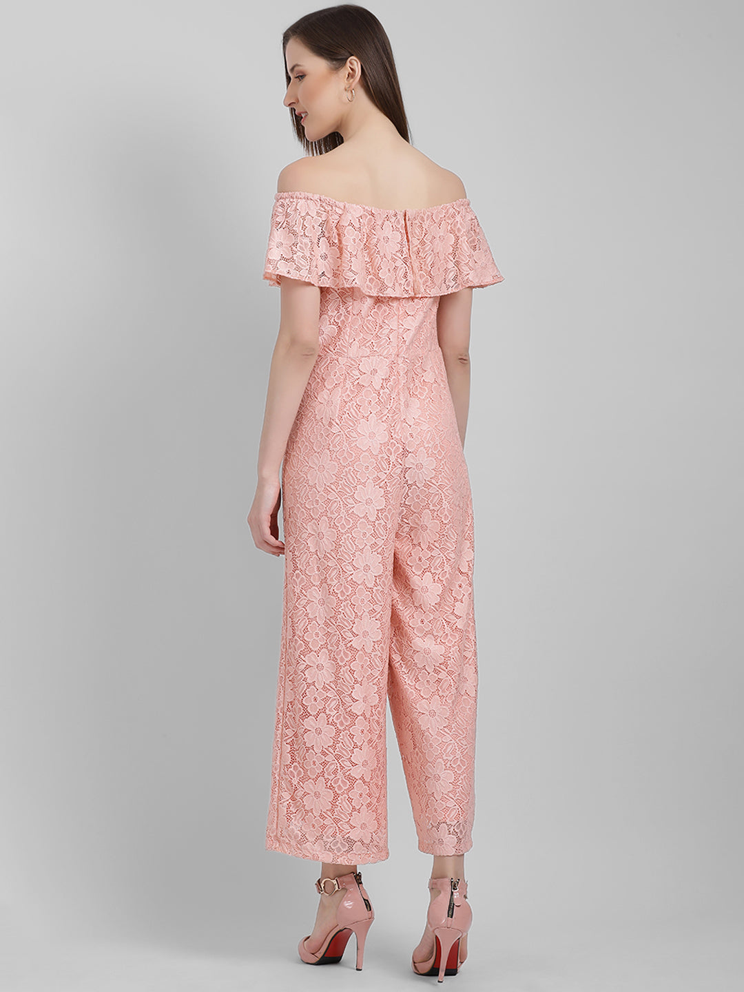 Peach Self Design Regular Jumpsuit