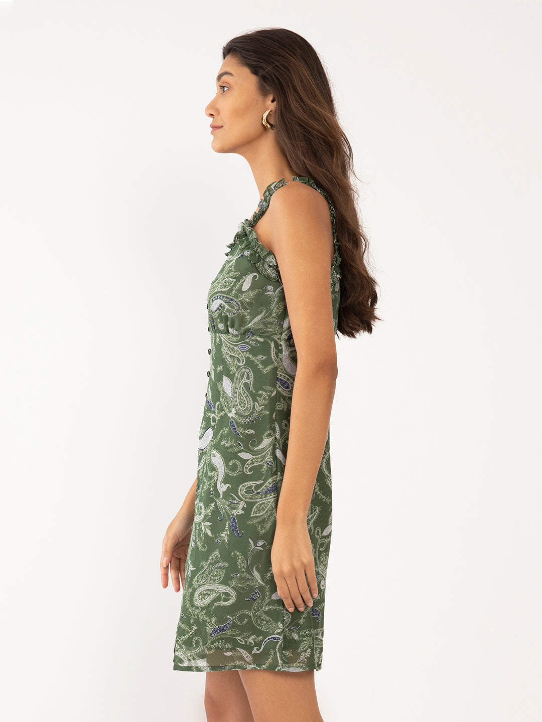 Green Floral Print Strappy Short Dress