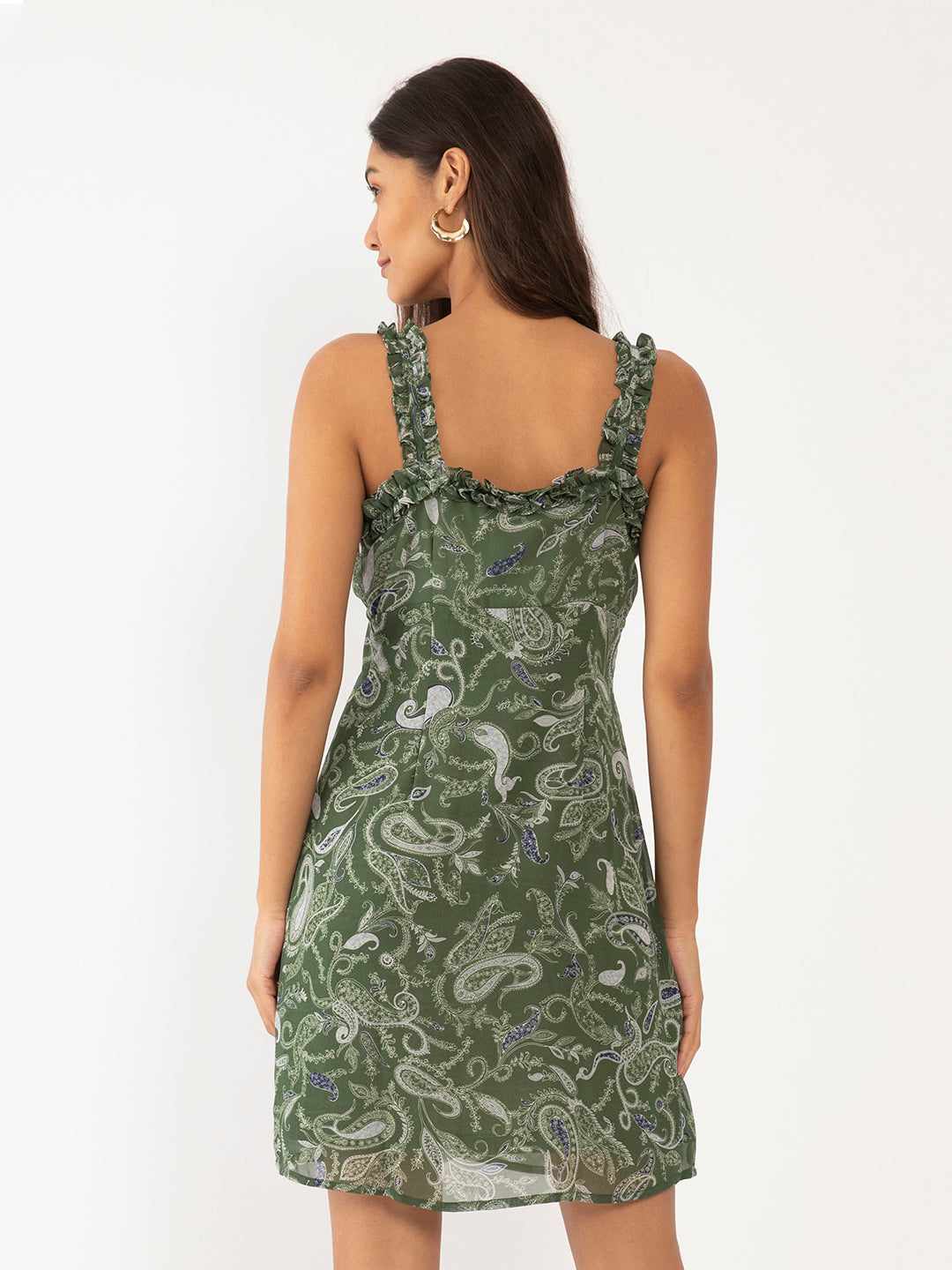 Green Floral Print Strappy Short Dress