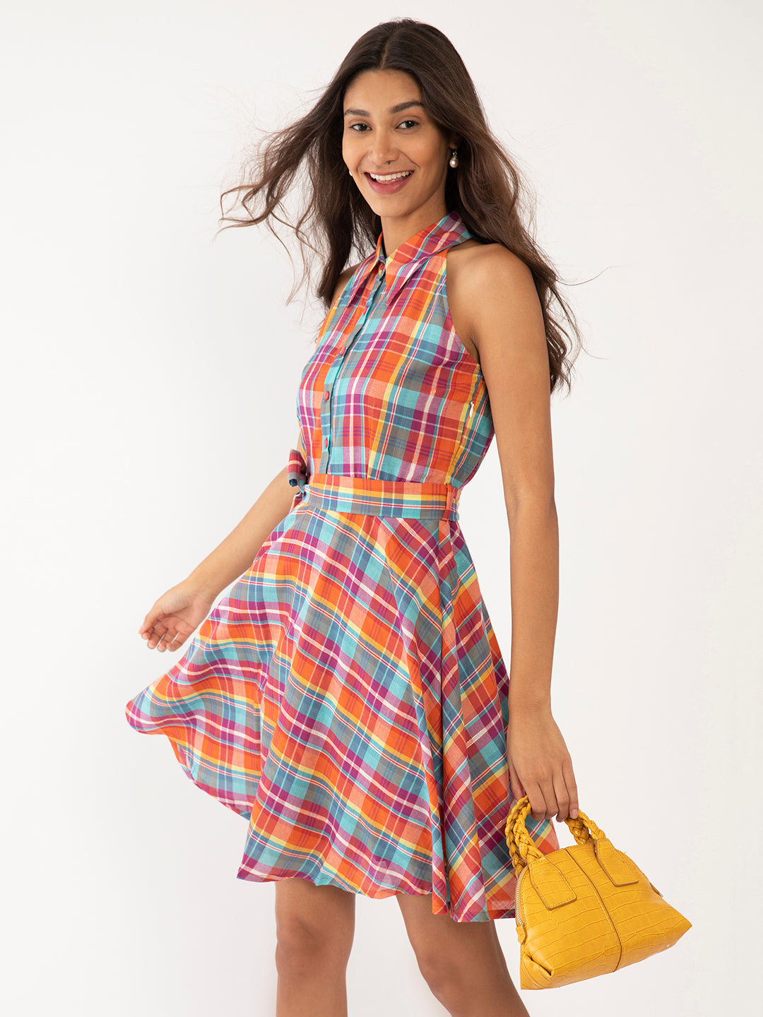 Multi Colored Checked Short Dress