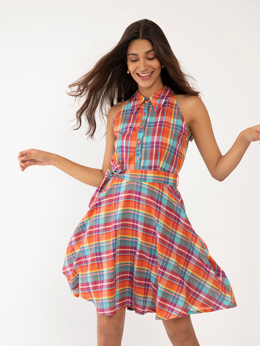 Multi Colored Checked Short Dress