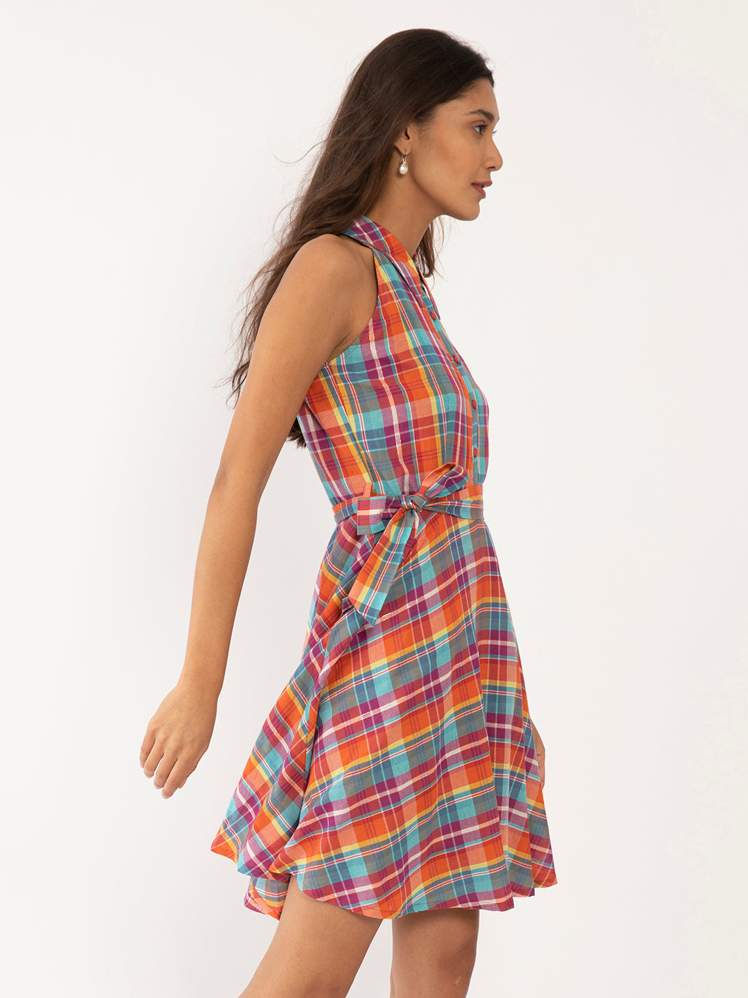 Multi Colored Checked Short Dress