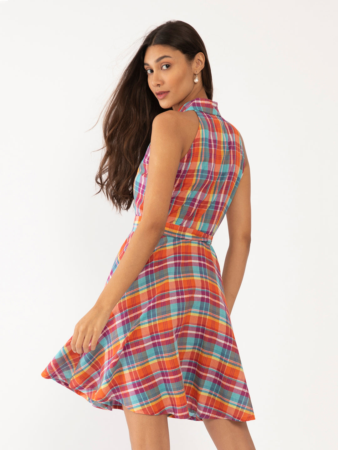 Multi Colored Checked Short Dress