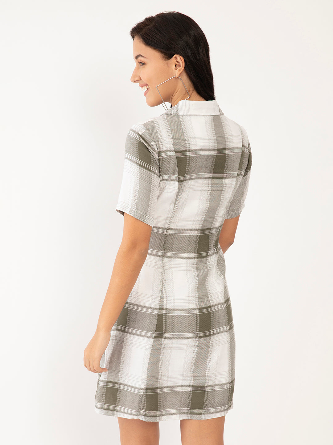 White Checked Short Dress