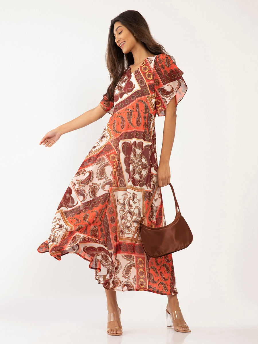 Multicolored Flared Sleeve Maxi For Women