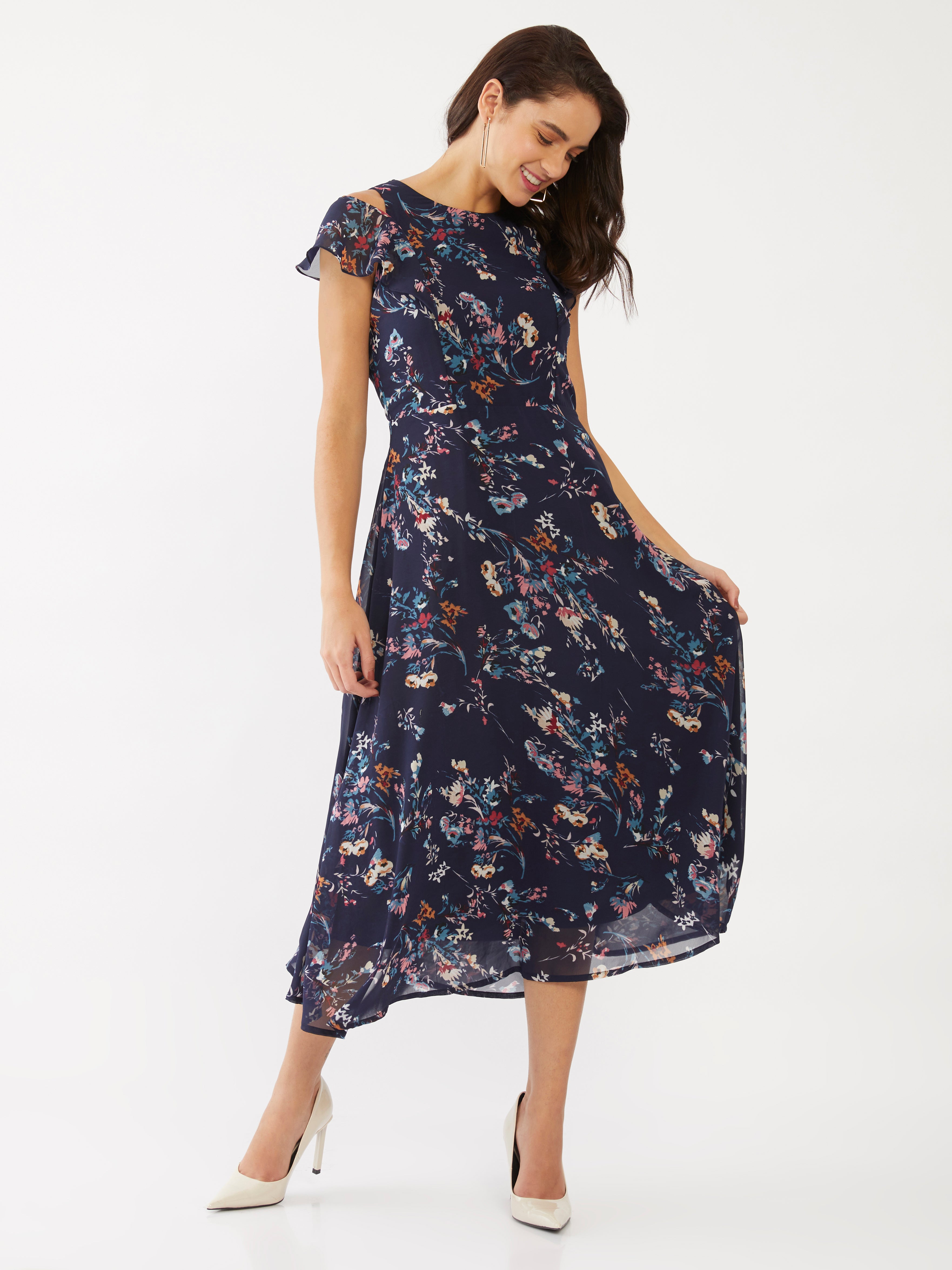 Blue Floral Print Maxi Dress