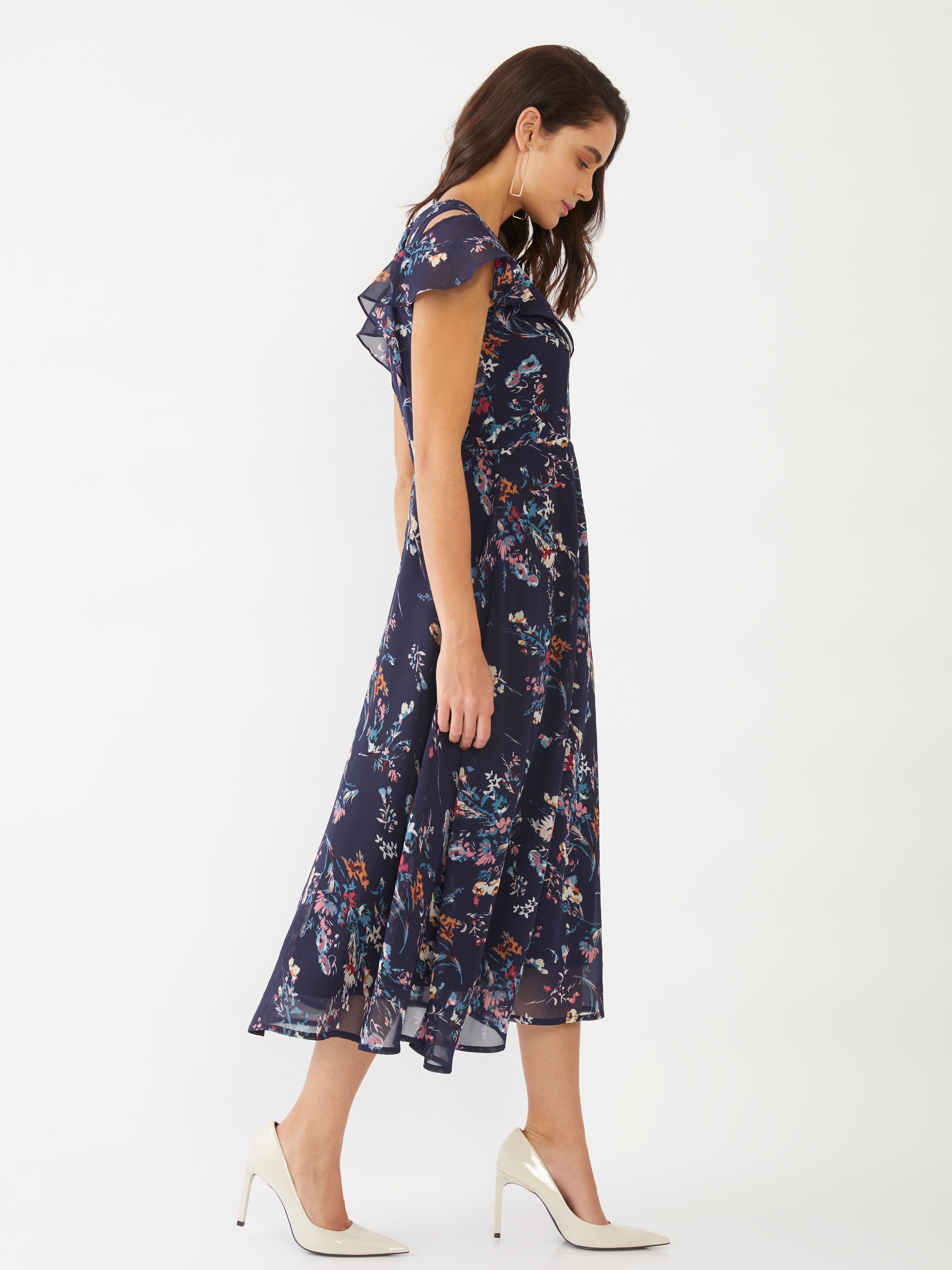 Blue Floral Print Maxi Dress