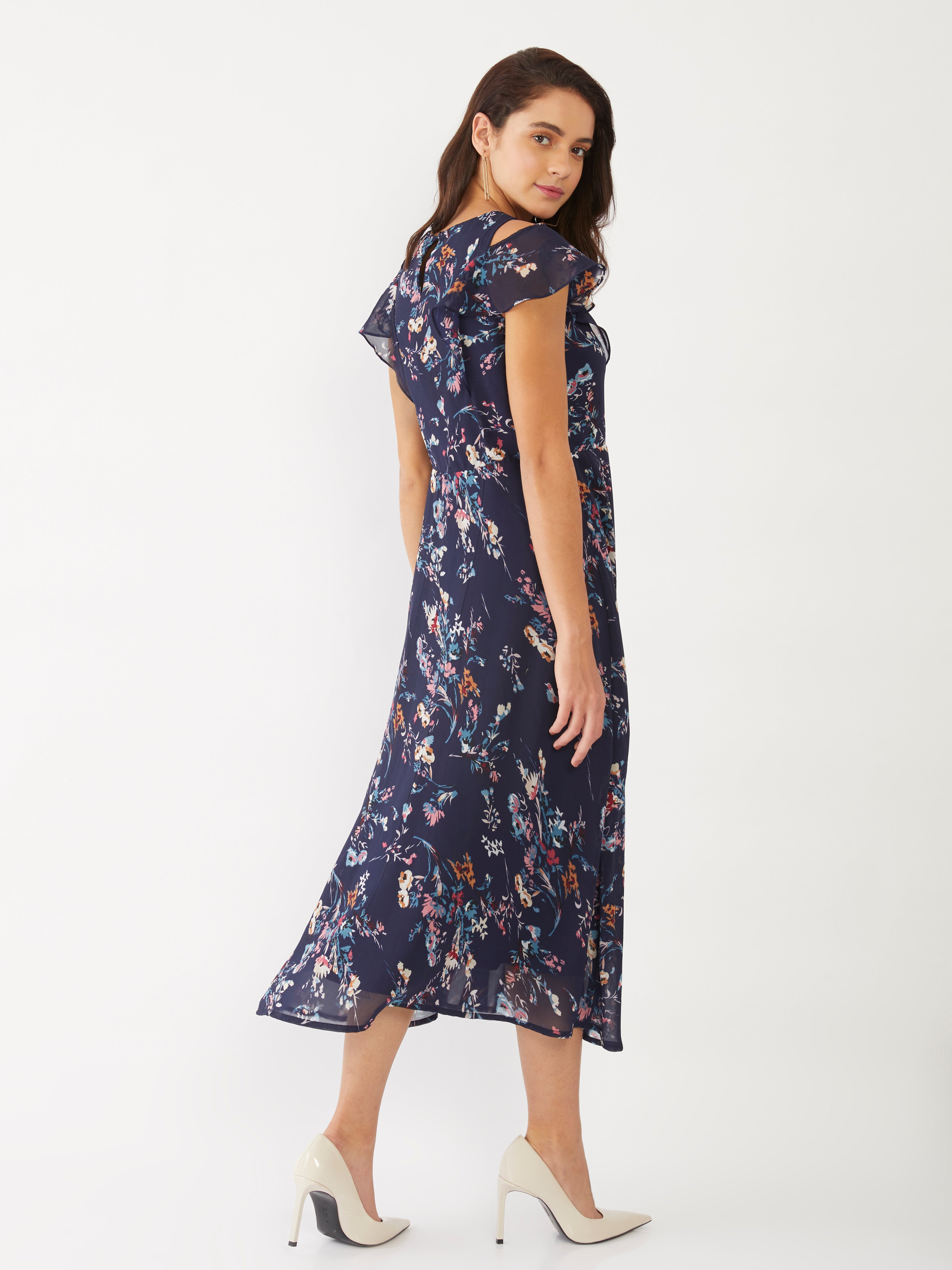 Blue Floral Print Maxi Dress