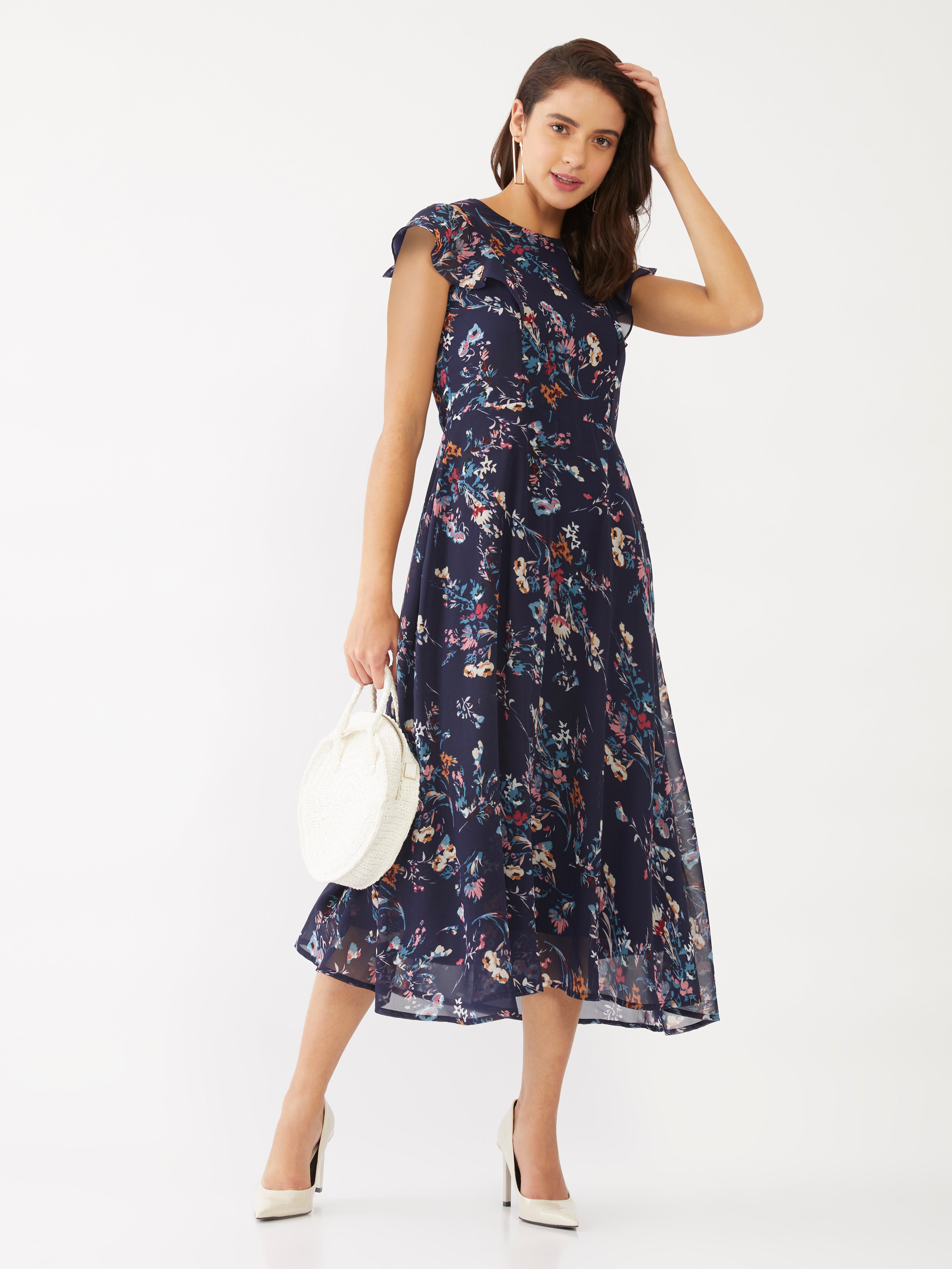 Blue Floral Print Maxi Dress