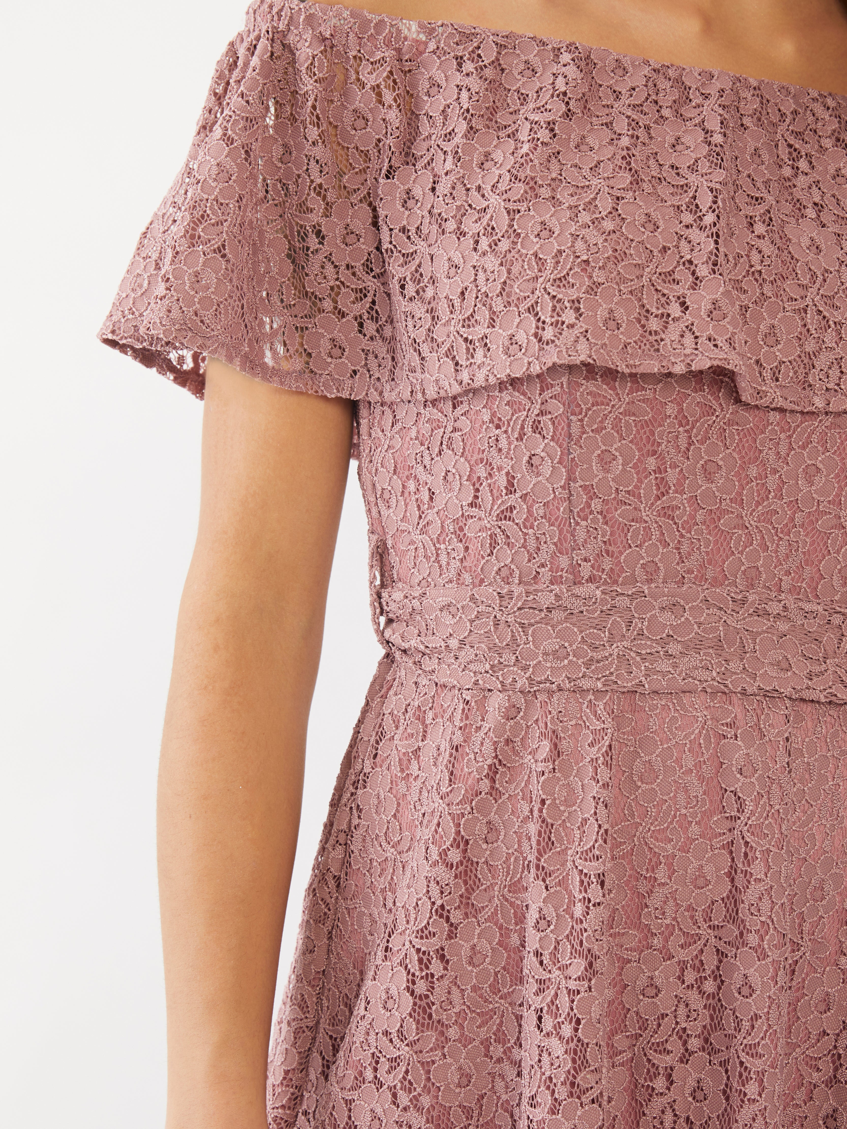 Pink Lace Off-shoulder Midi Dress