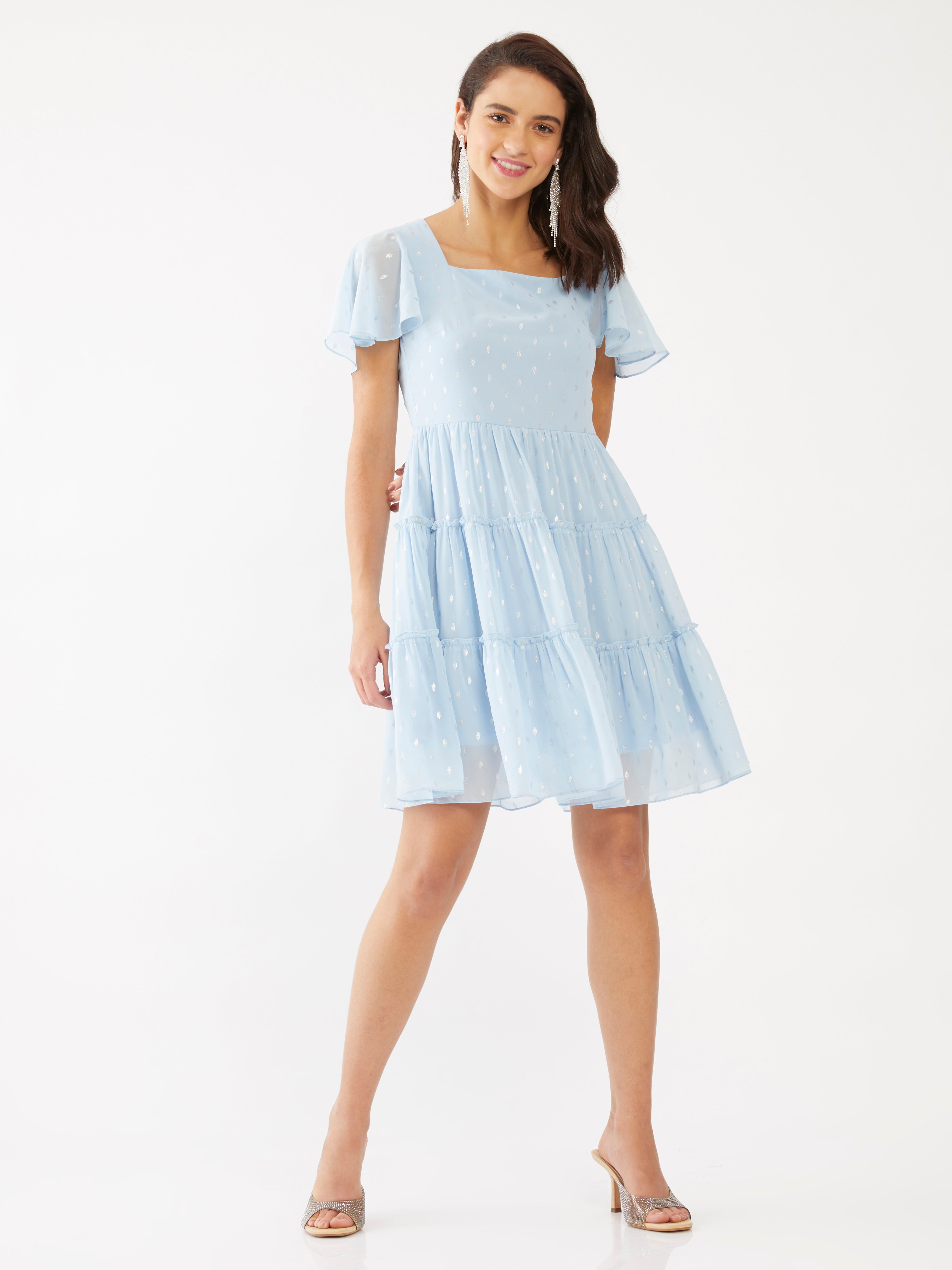 Blue Polka Tiered Short Dress