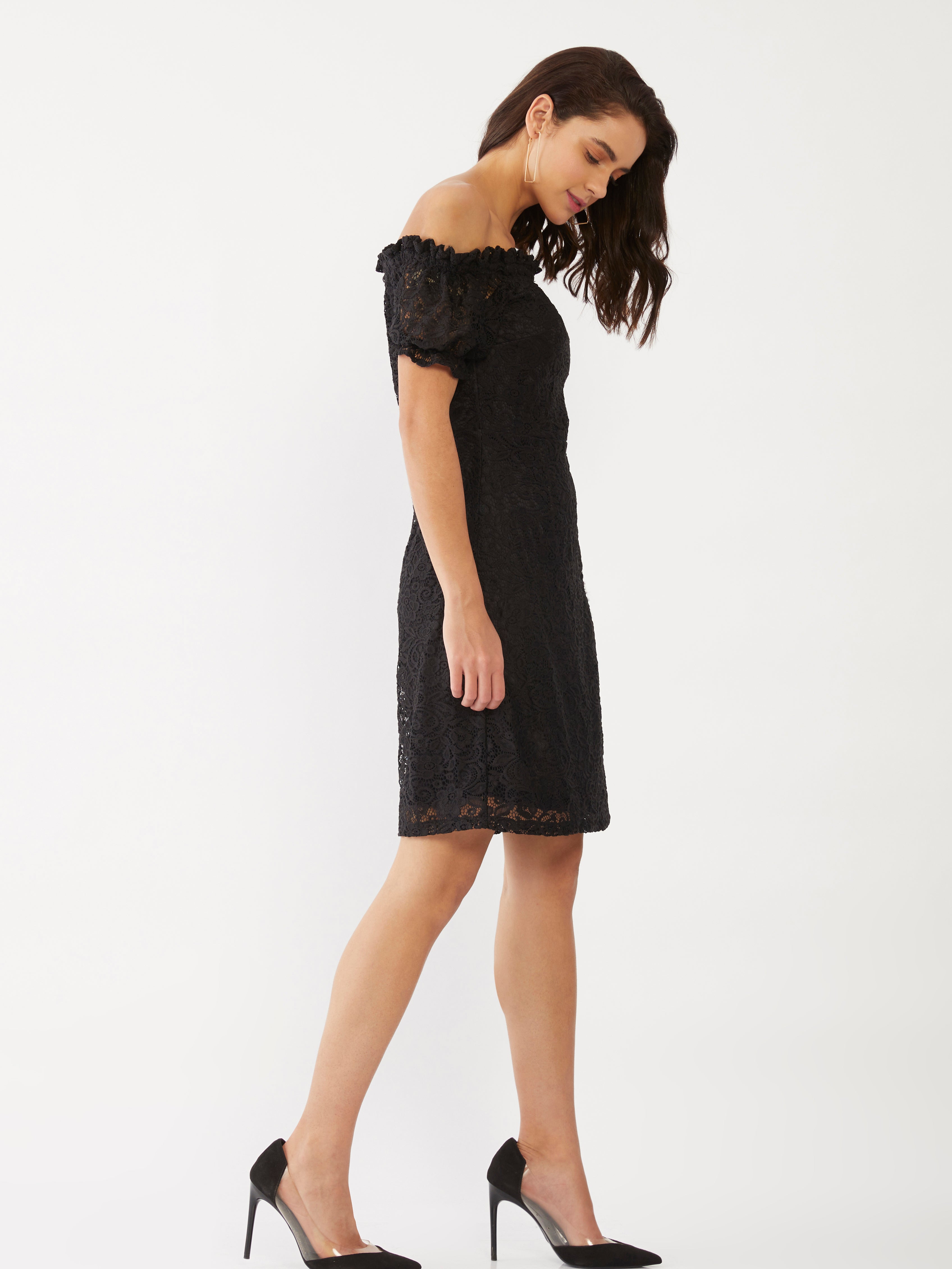 Black Lace Off-shoulder Short Dress