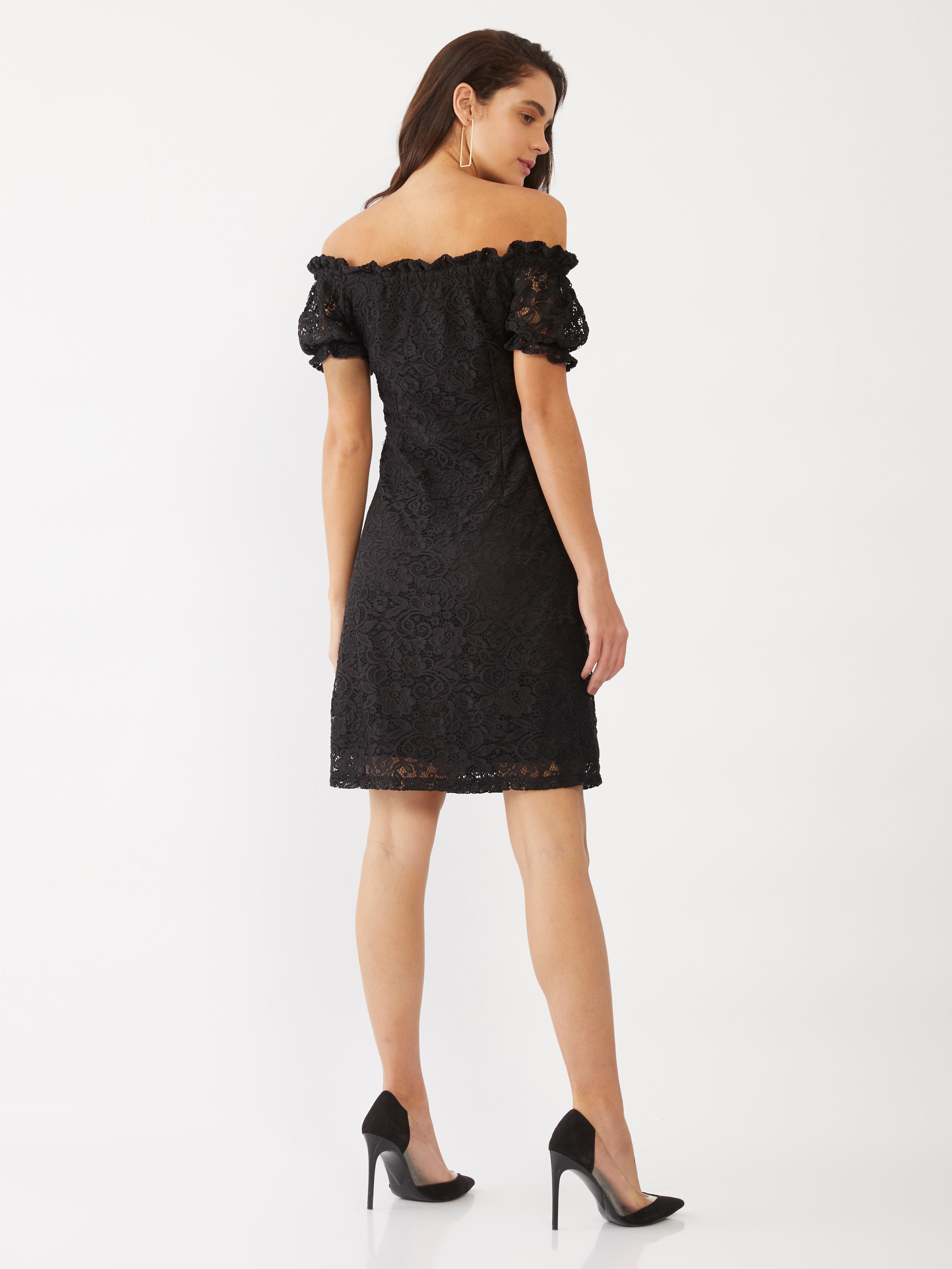 Black Lace Off-shoulder Short Dress