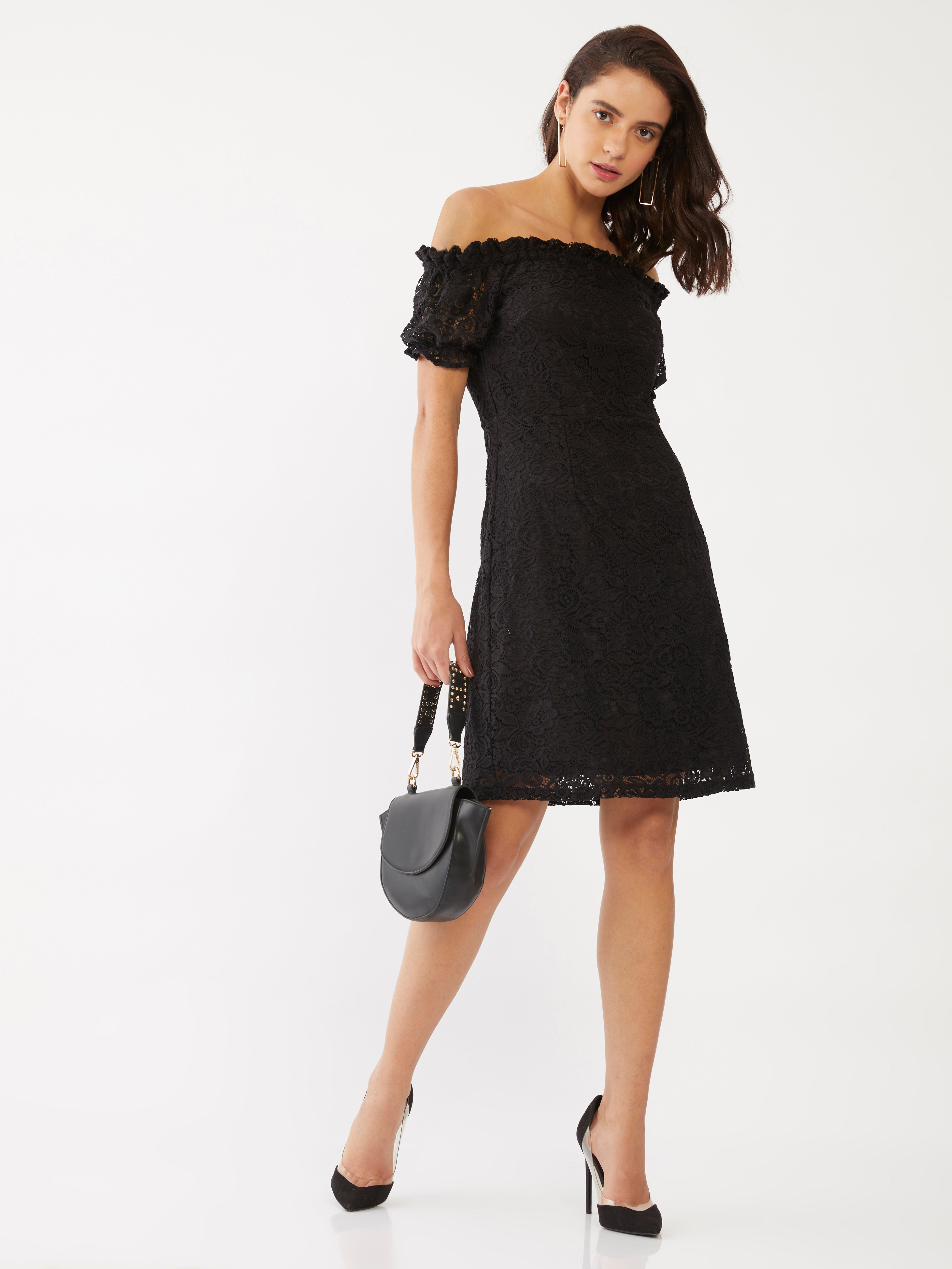 Black Lace Off-shoulder Short Dress