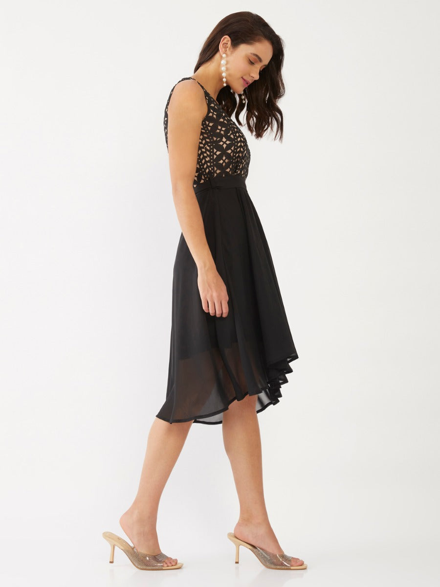 Black Solid Short Dress For Women