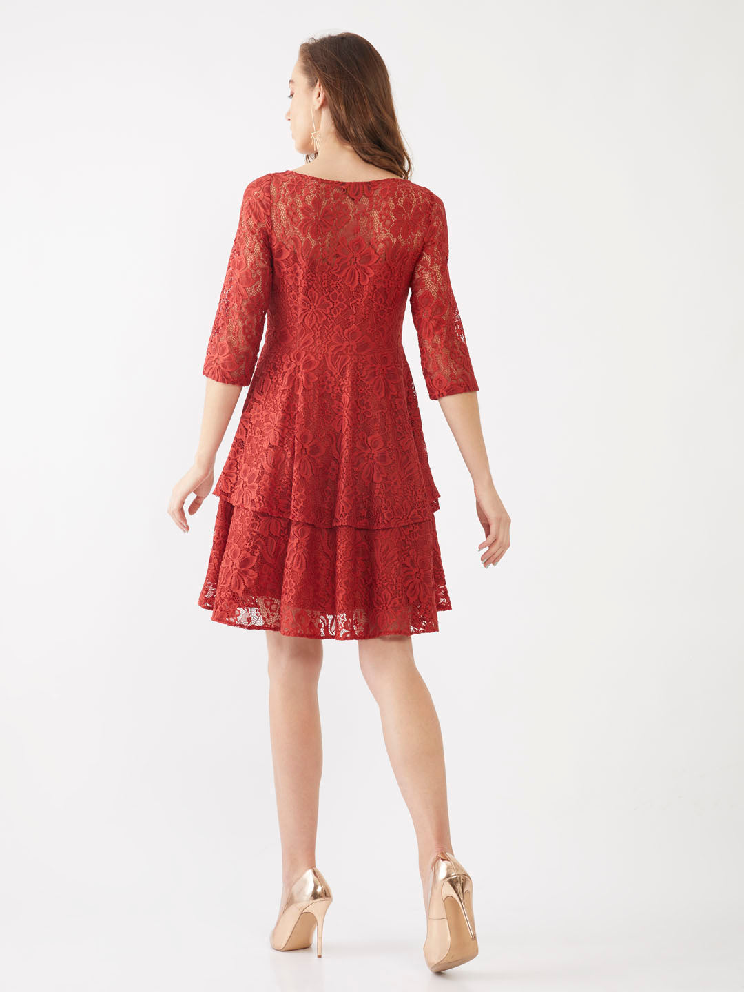 Red Lace Tiered Short Dress