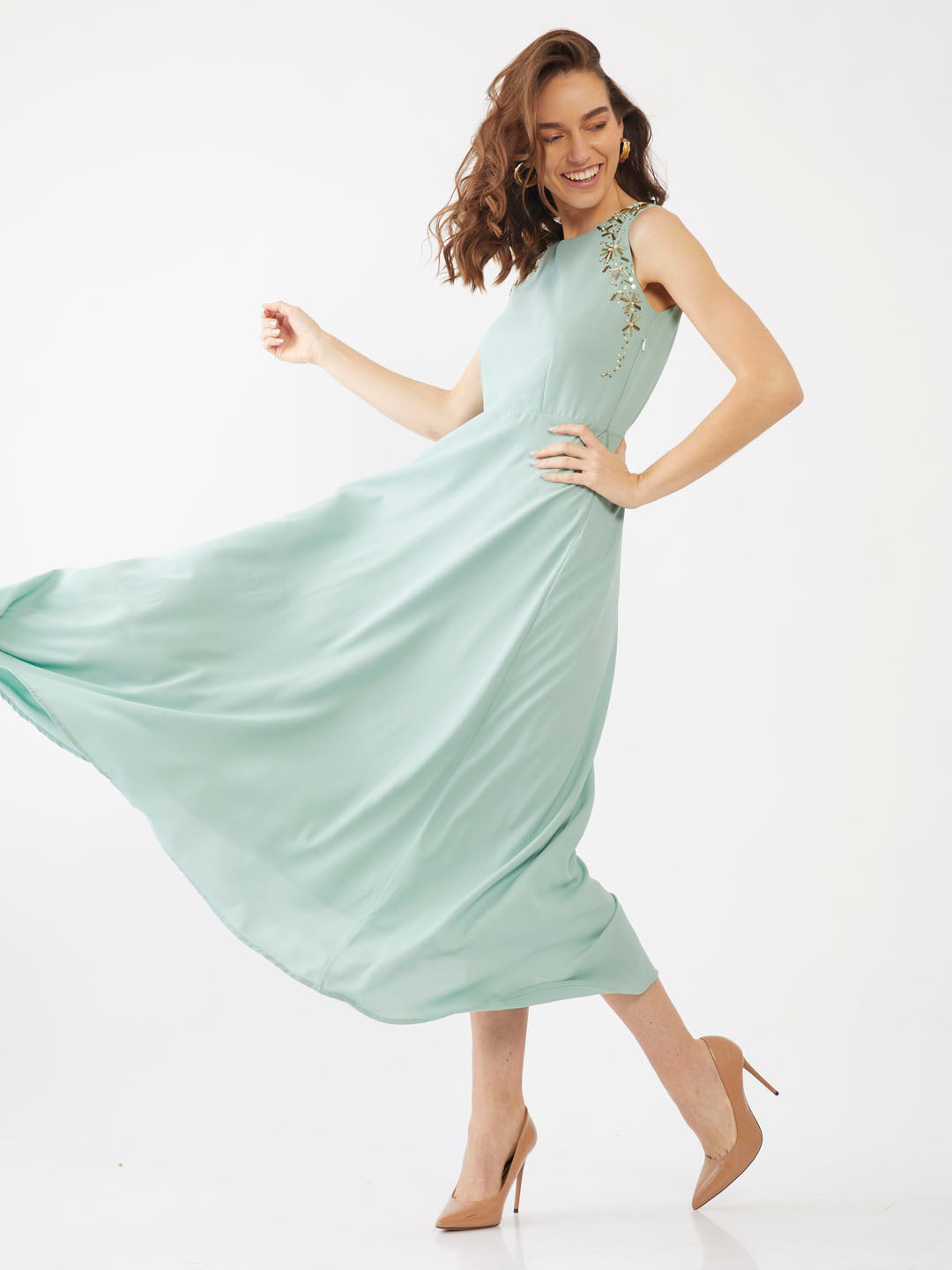 Green Embellished Maxi