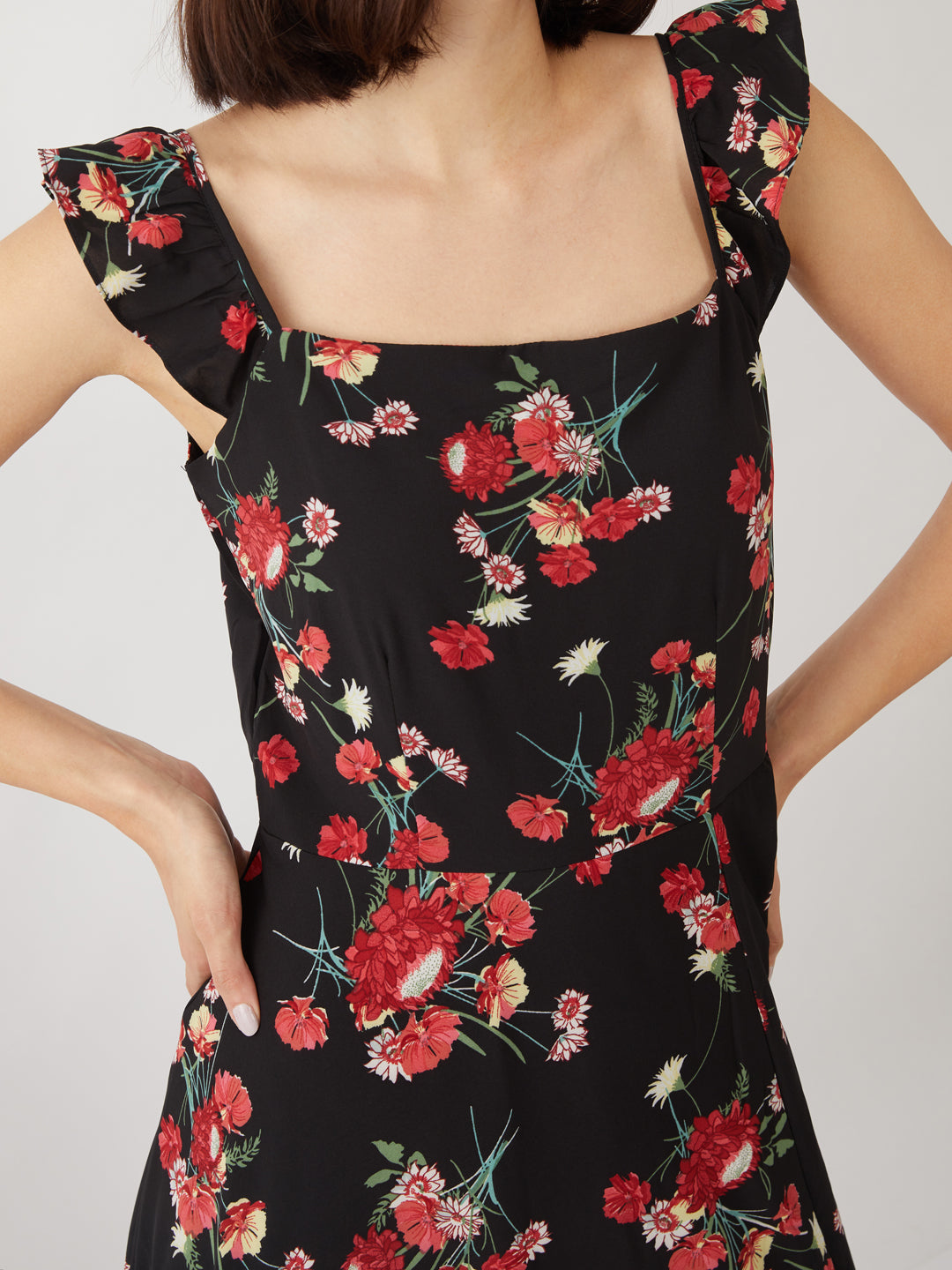 Black Floral Print Strappy Maxi Dress