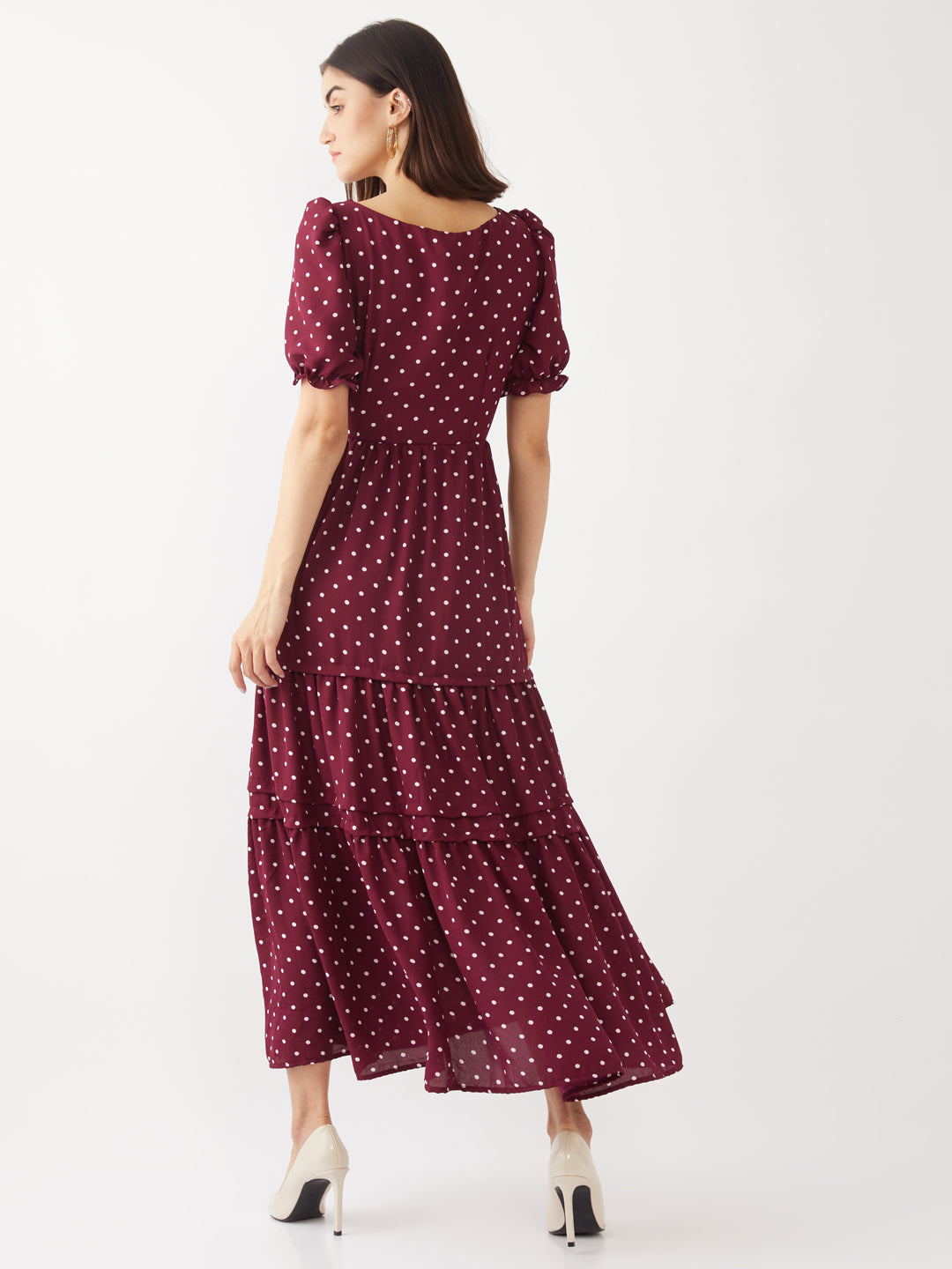 Maroon Printed Tiered Maxi