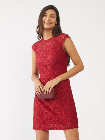 Red Lace Short Dress For Women